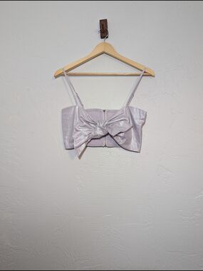Jason Wu Lilac Metallic Shimmer Bow Bralette Top Cotton Linen Festival Chic Cute